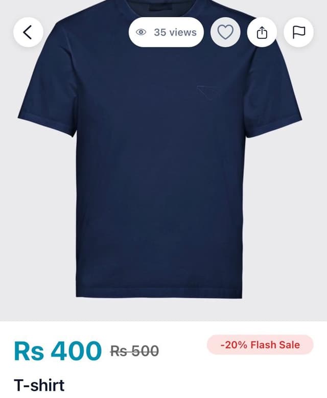 Product page for a T-shirt with its photo and sale price