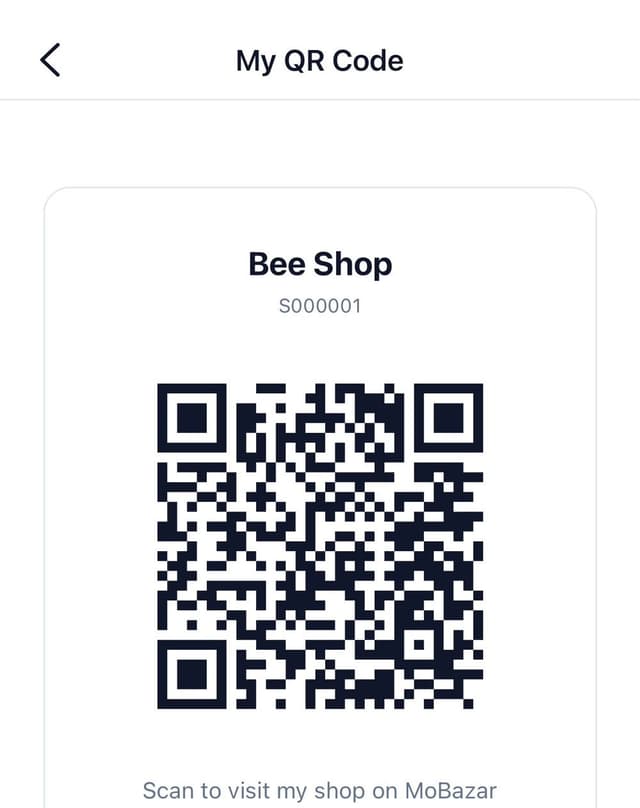 My QR Code screen with the shop name and a scannable QR code